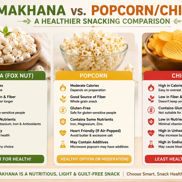 Makhana vs. Popcorn/Chips: A Healthier Snacking Comparison