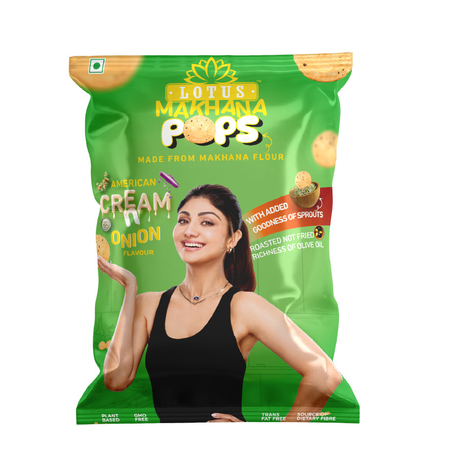 Lotus Makhana  Pops American Cream n Onion Flavour 50g - Pack Of 3