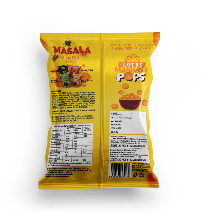 Lotus Makhana Pops Masala Munch Flavour 50g - Pack Of 3
