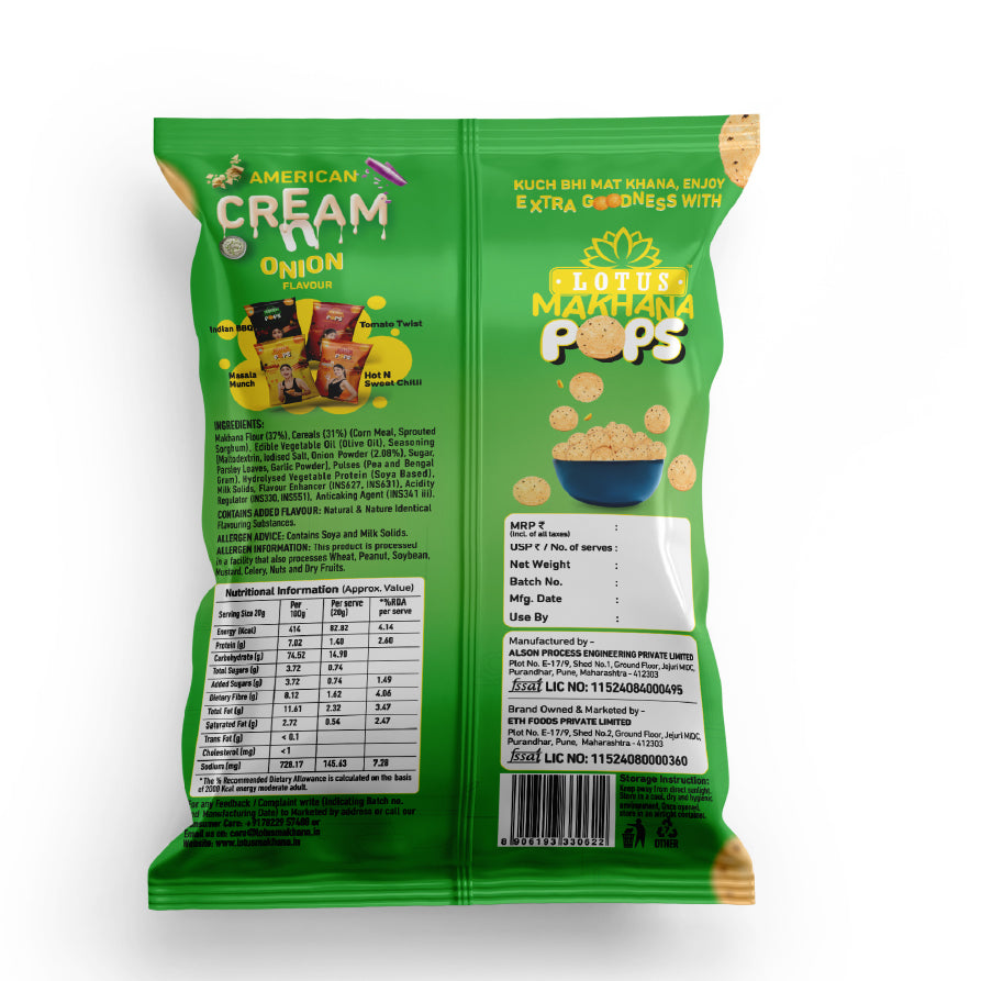 Lotus Makhana  Pops American Cream n Onion Flavour 50g - Pack Of 3