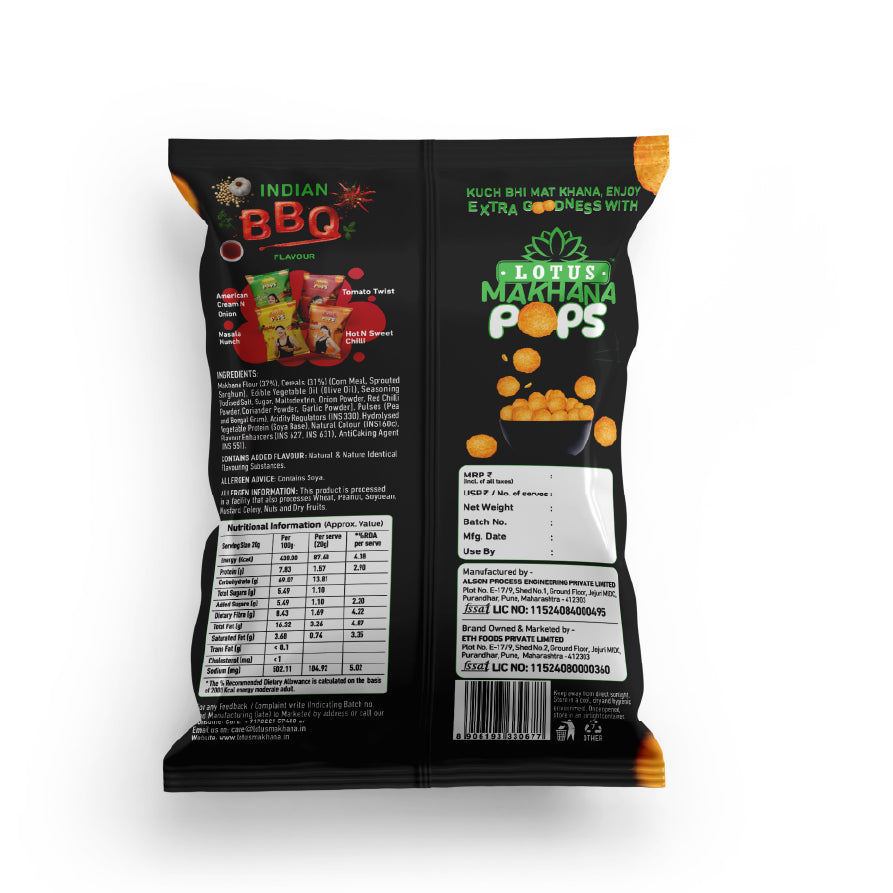 Lotus Makhana Pops Indian BBQ Flavour Pillow Pouch