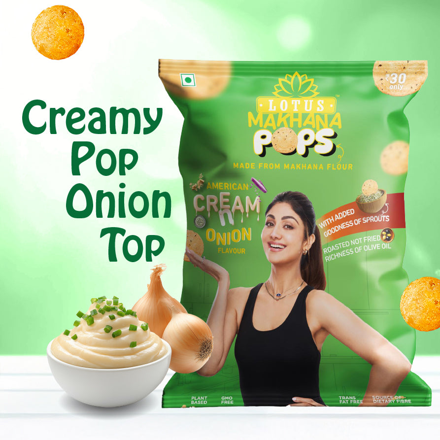 Lotus Makhana  Pops American Cream n Onion Flavour 50g - Pack Of 3