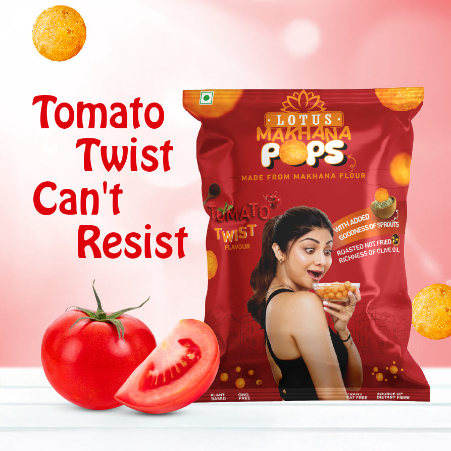 Lotus Makhana Pops Tomato Twist  Flavour 50g - Pack Of 3