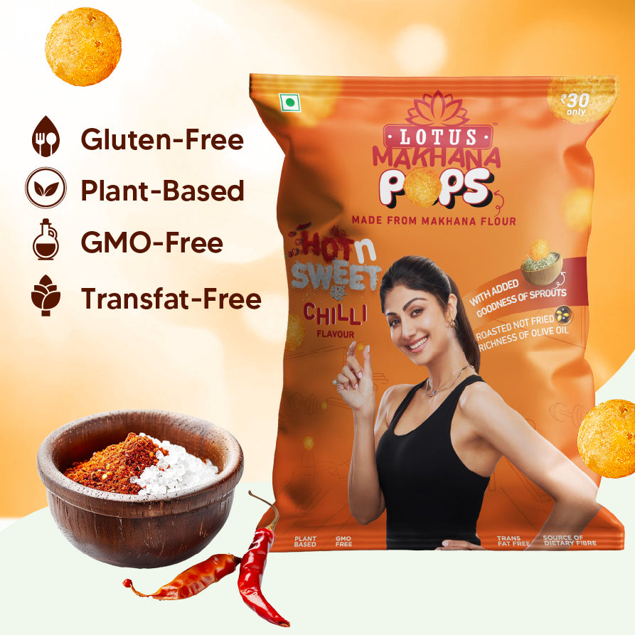 Lotus Makhana Pops Hot n Sweet Chilli Flavour - pack of 3