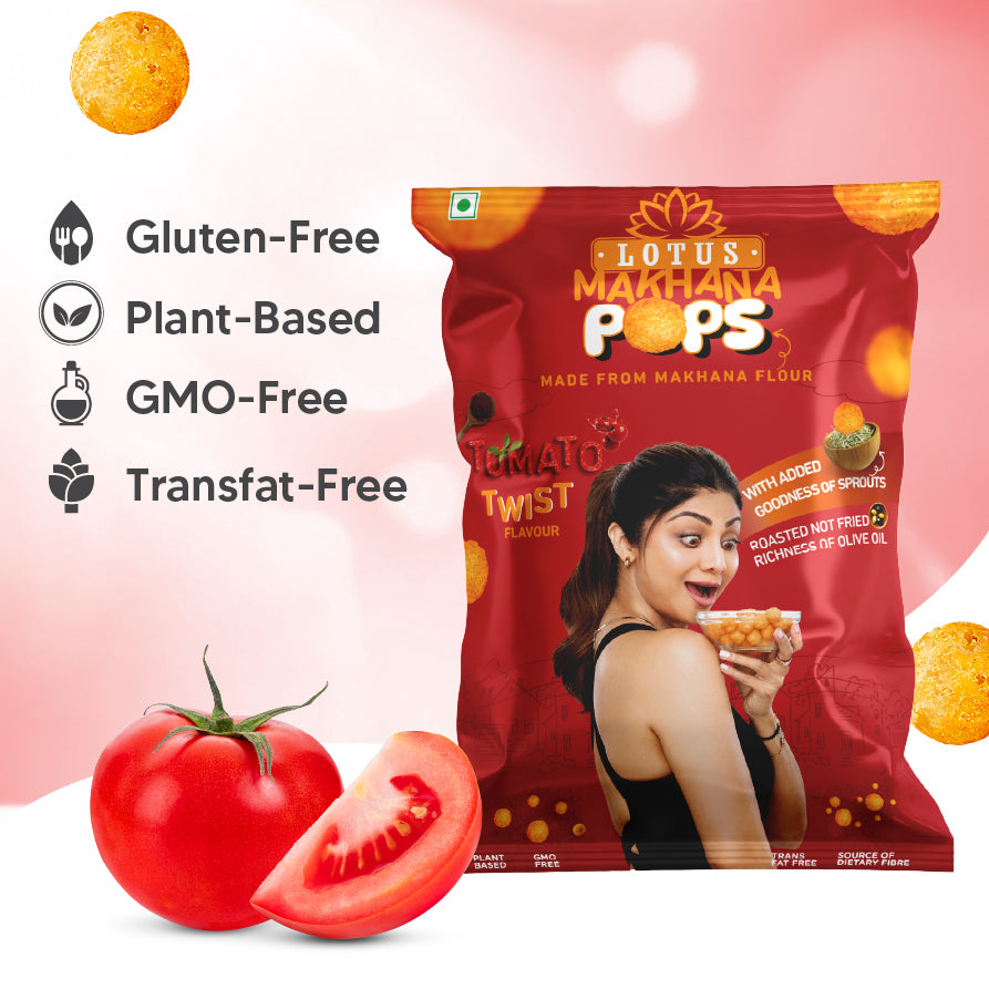 Lotus Makhana Pops Tomato Twist  Flavour 50g - Pack Of 3
