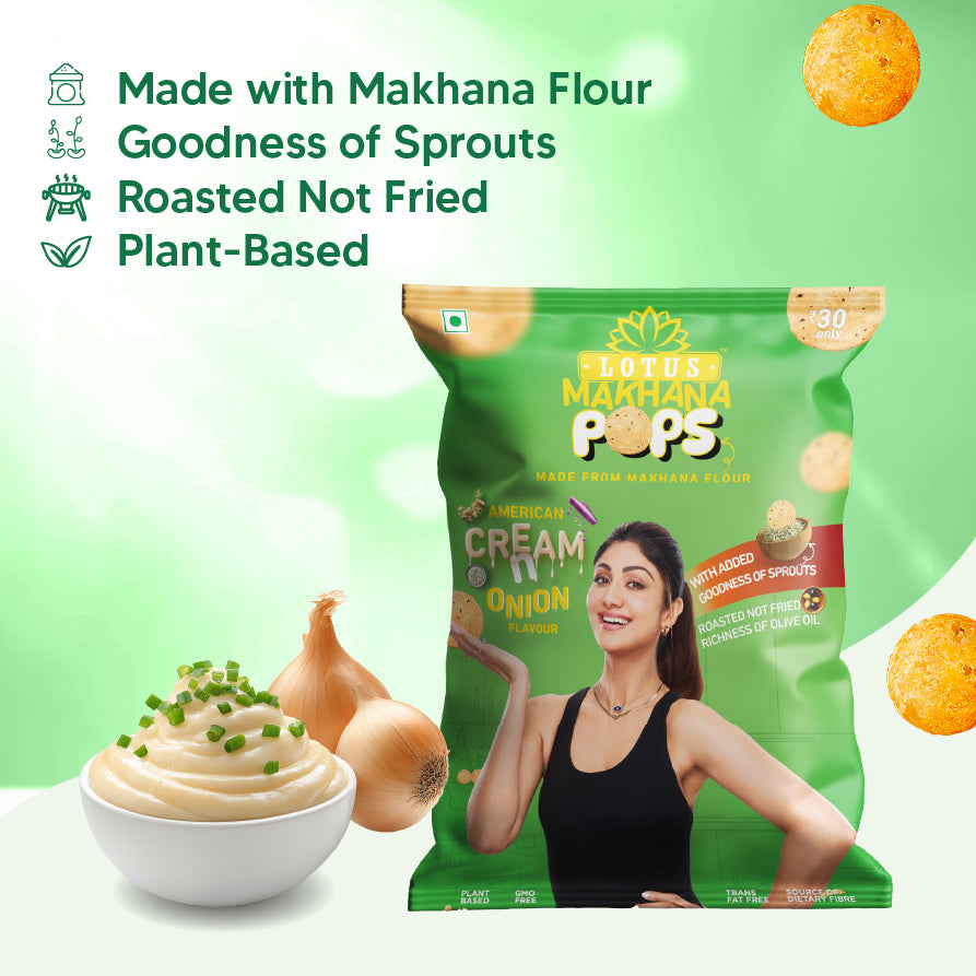 Lotus Makhana  Pops American Cream n Onion Flavour 50g - Pack Of 3