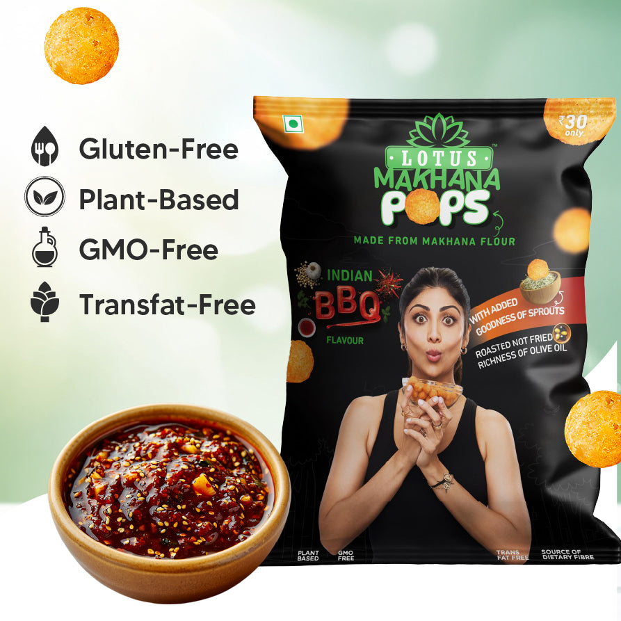 Lotus Makhana Pops Indian BBQ Flavour Pillow Pouch