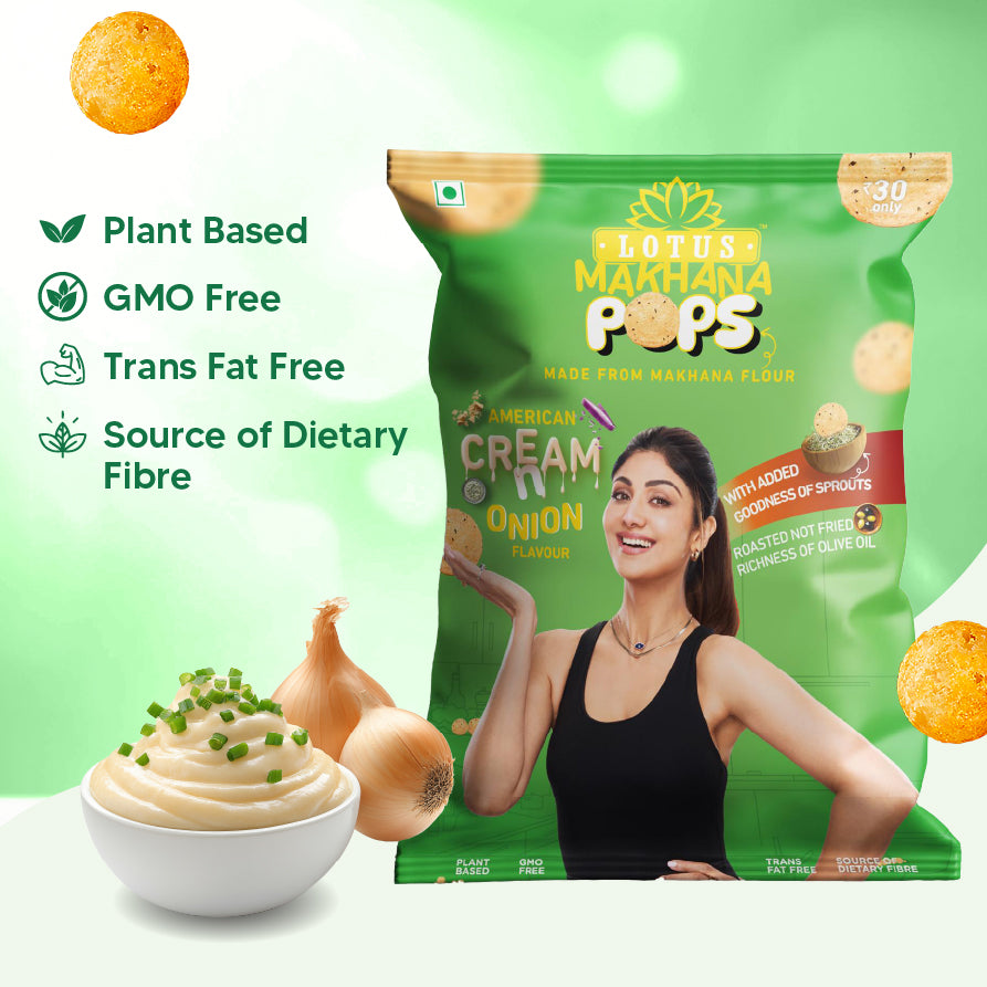 Lotus Makhana  Pops American Cream n Onion Flavour 50g - Pack Of 3
