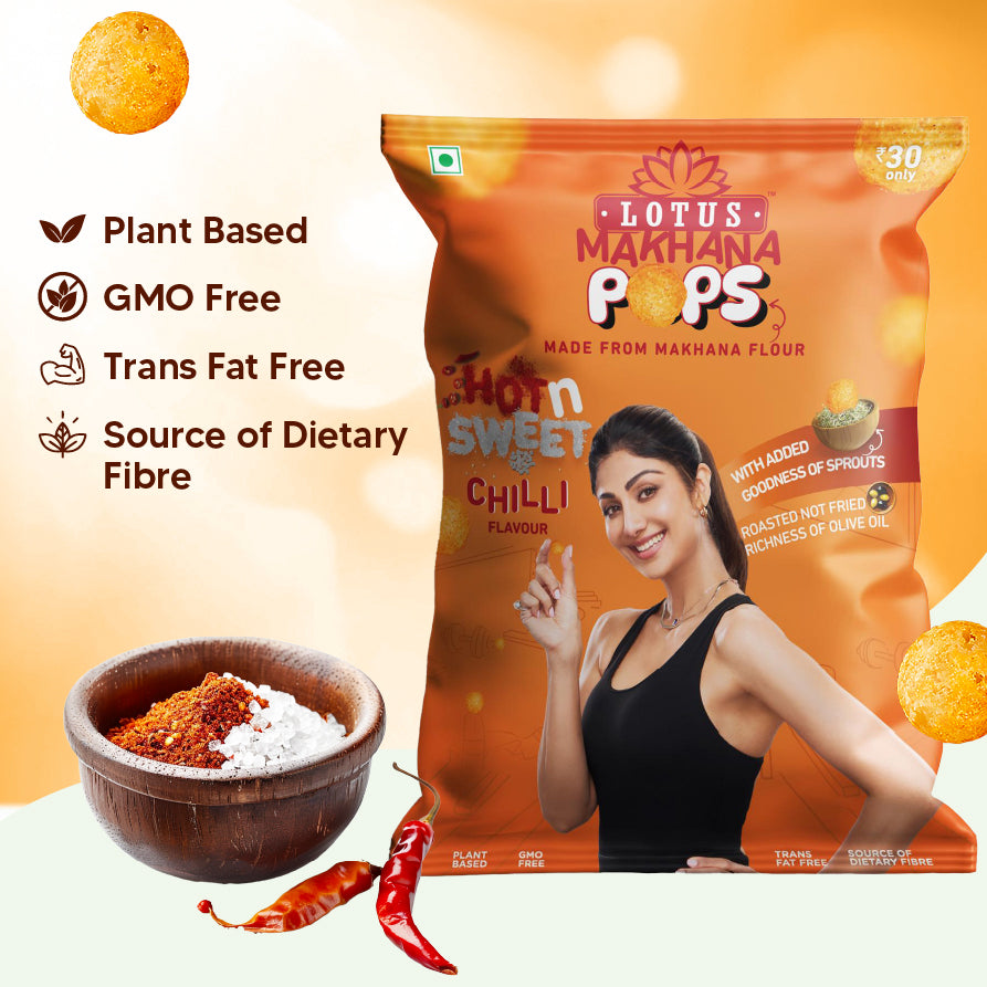 Lotus Makhana Pops Hot n Sweet Chilli Flavour - pack of 3