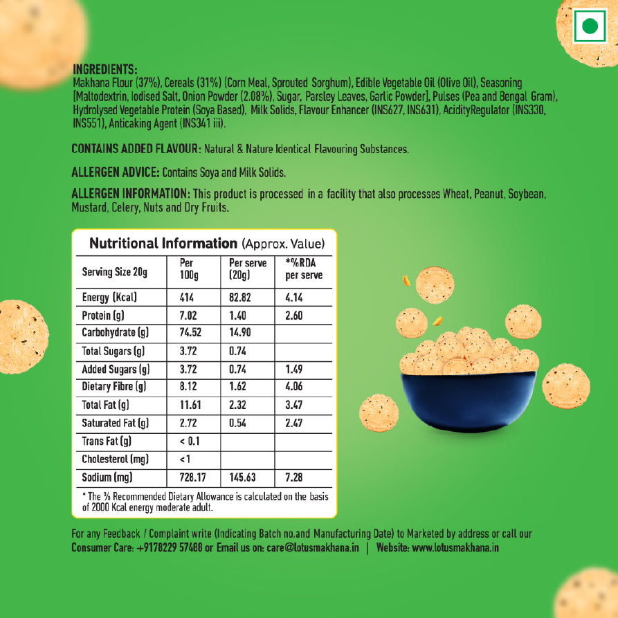 Lotus Makhana  Pops American Cream n Onion Flavour 50g - Pack Of 3