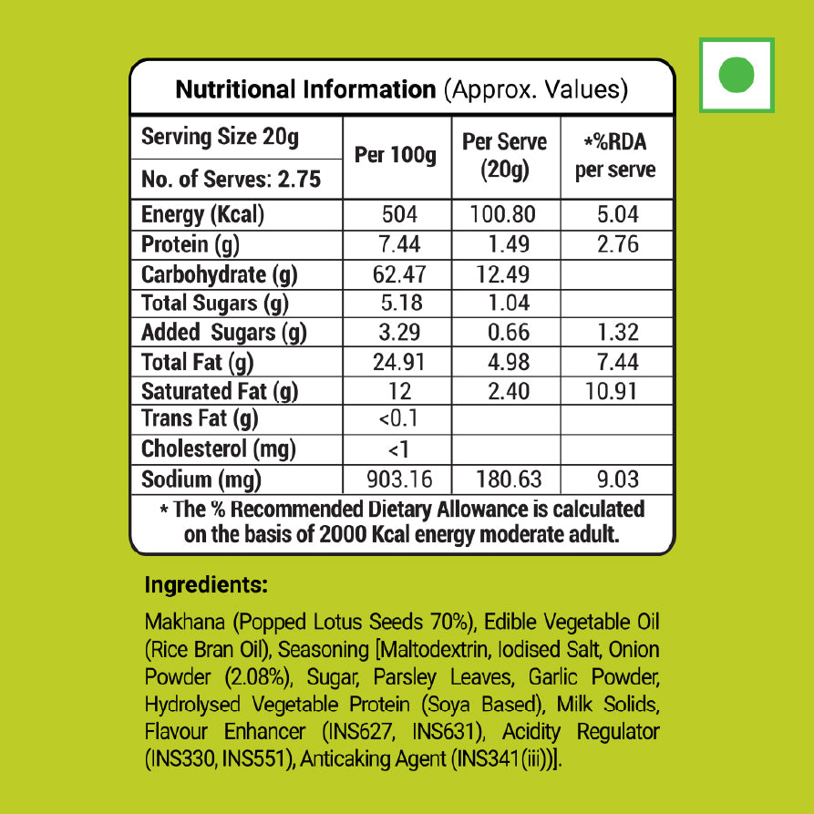 Lotus Flavoured Makhana Cream And Onion 55g – Pack Of 2