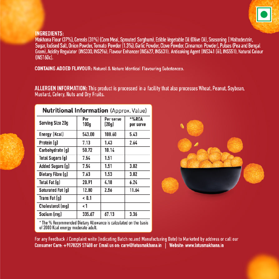 Lotus Makhana Pops Tomato Twist  Flavour 50g - Pack Of 3