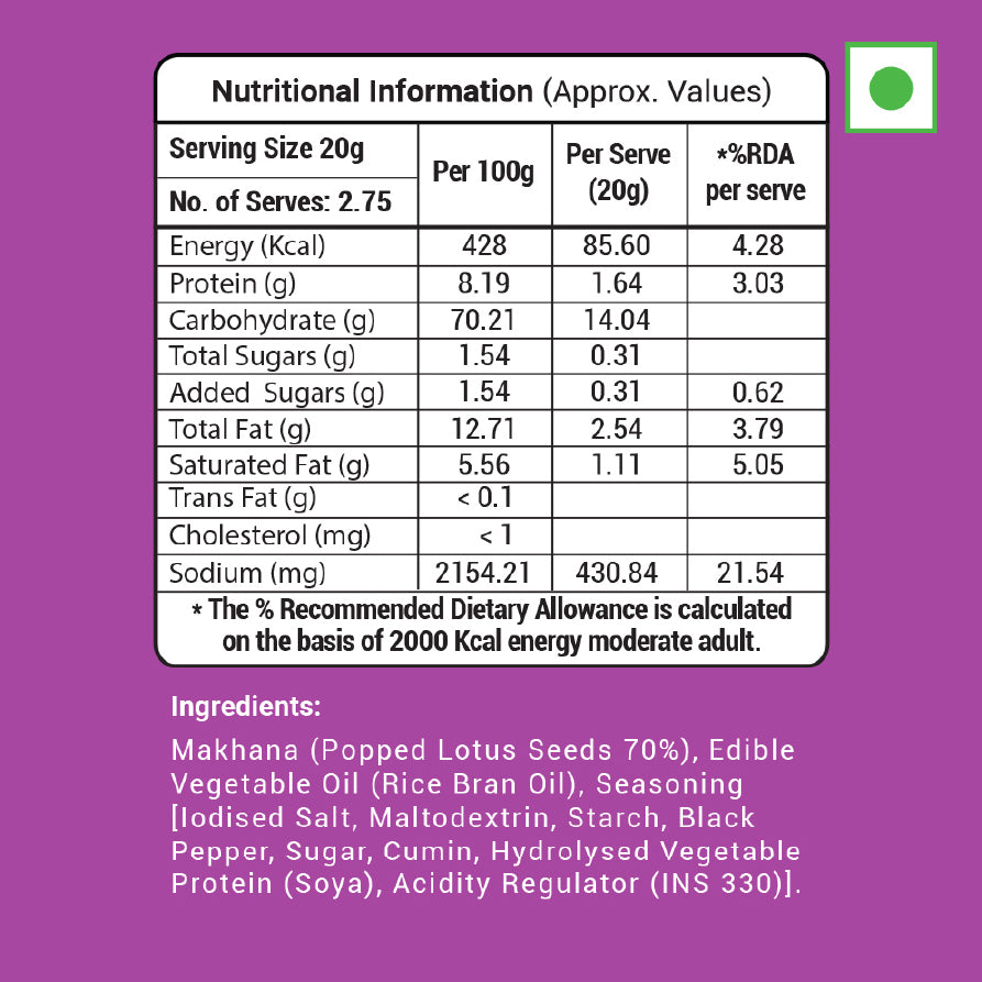 Lotus Makhana Himalayan Salt And Pepper Flavour 55g - Pack Of 2