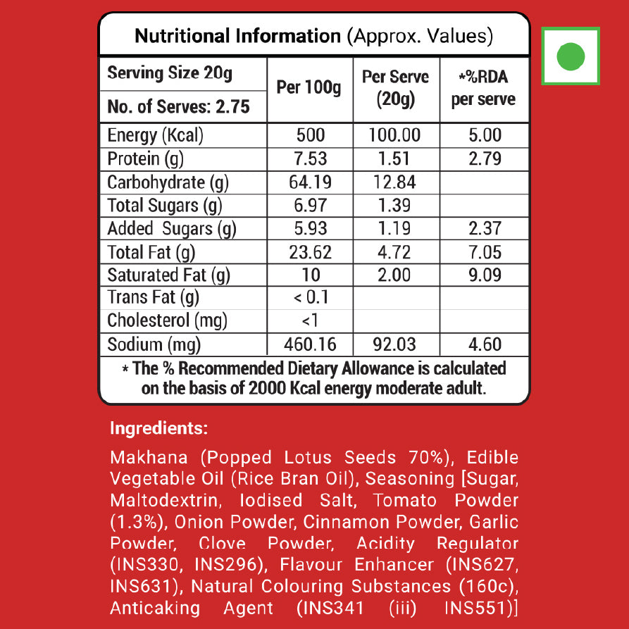 Lotus Makhana Spanish Tomato Flavour 55g - Pack Of 2