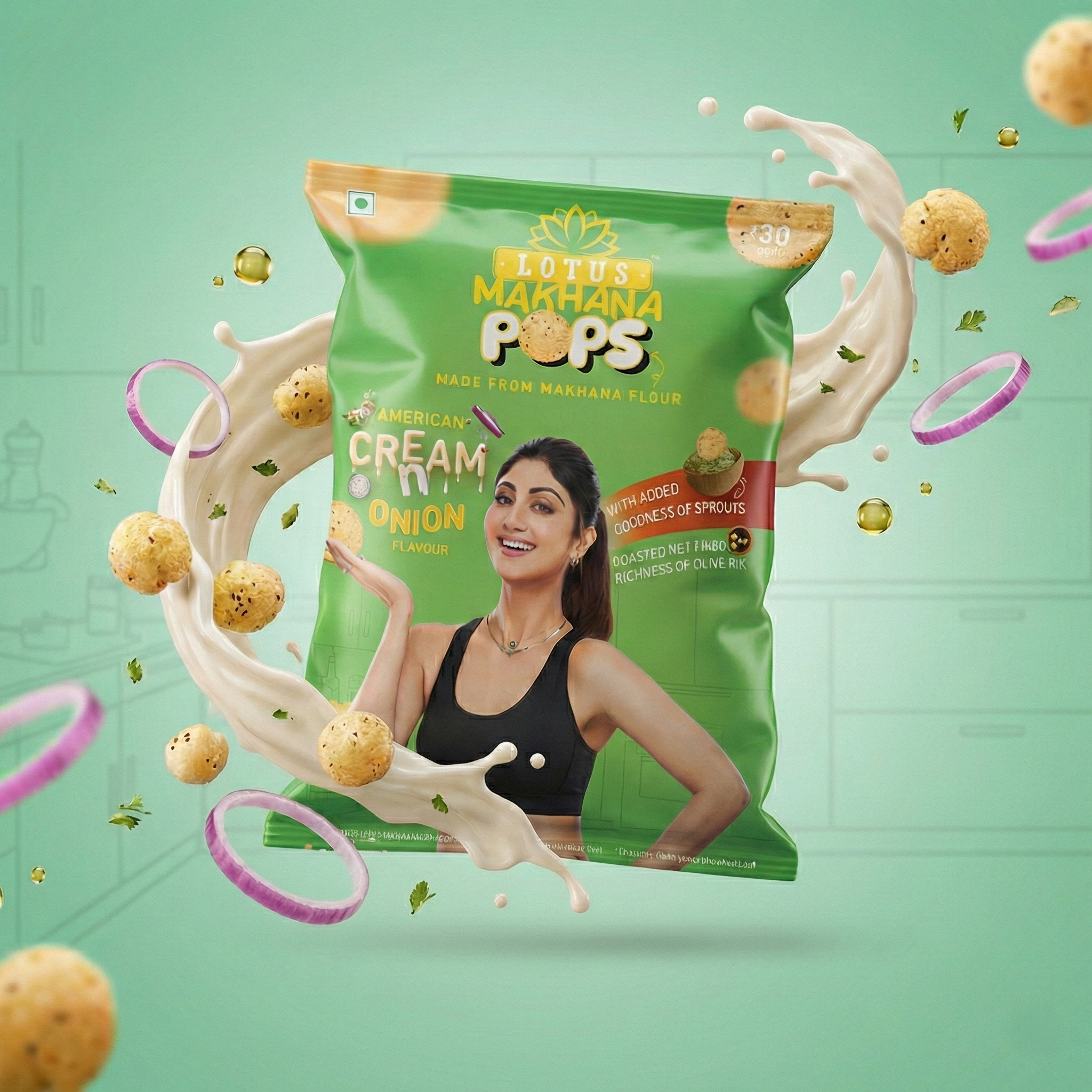 Lotus Makhana  Pops American Cream n Onion Flavour 50g - Pack Of 3