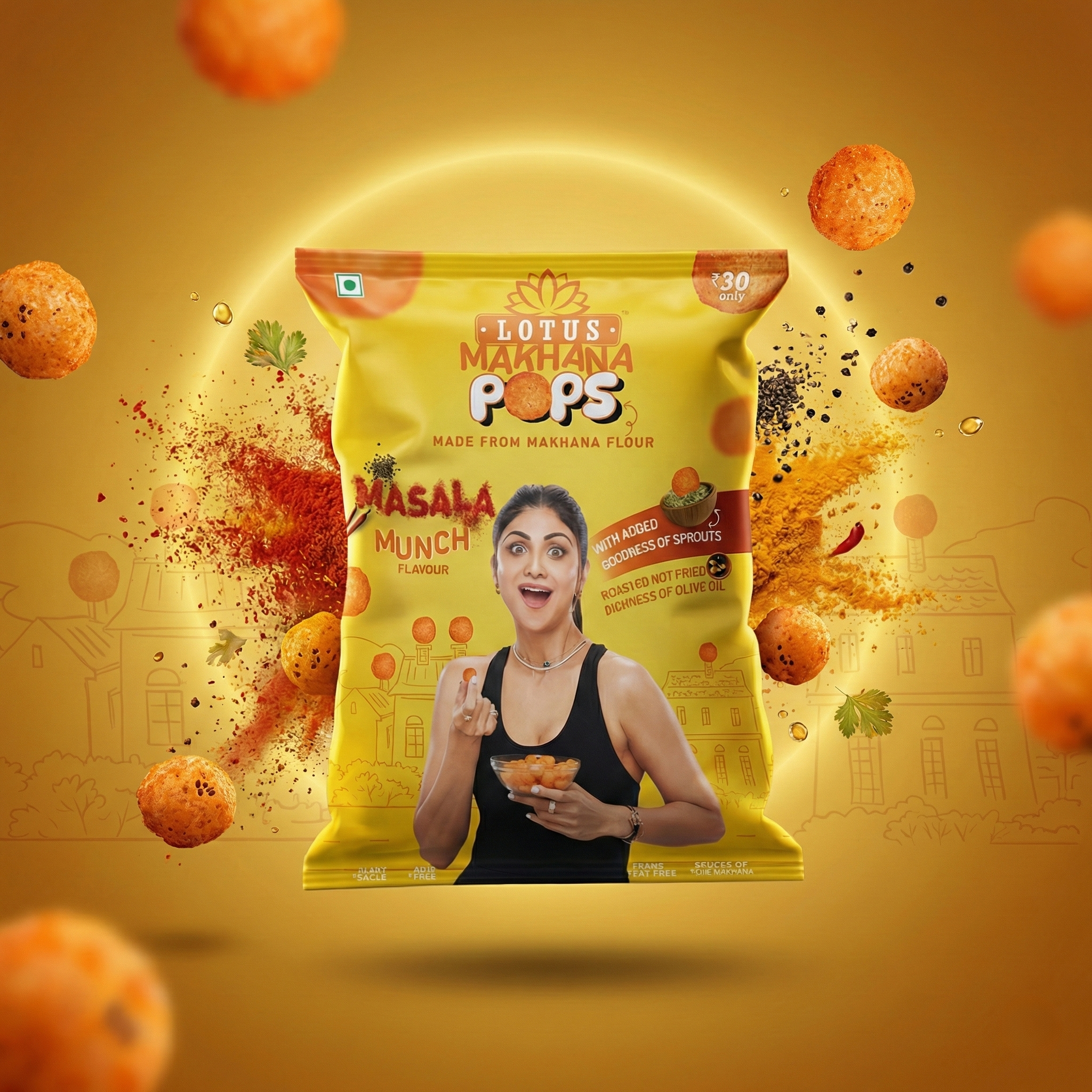Lotus Makhana Pops Masala Munch Flavour 50g - Pack Of 3