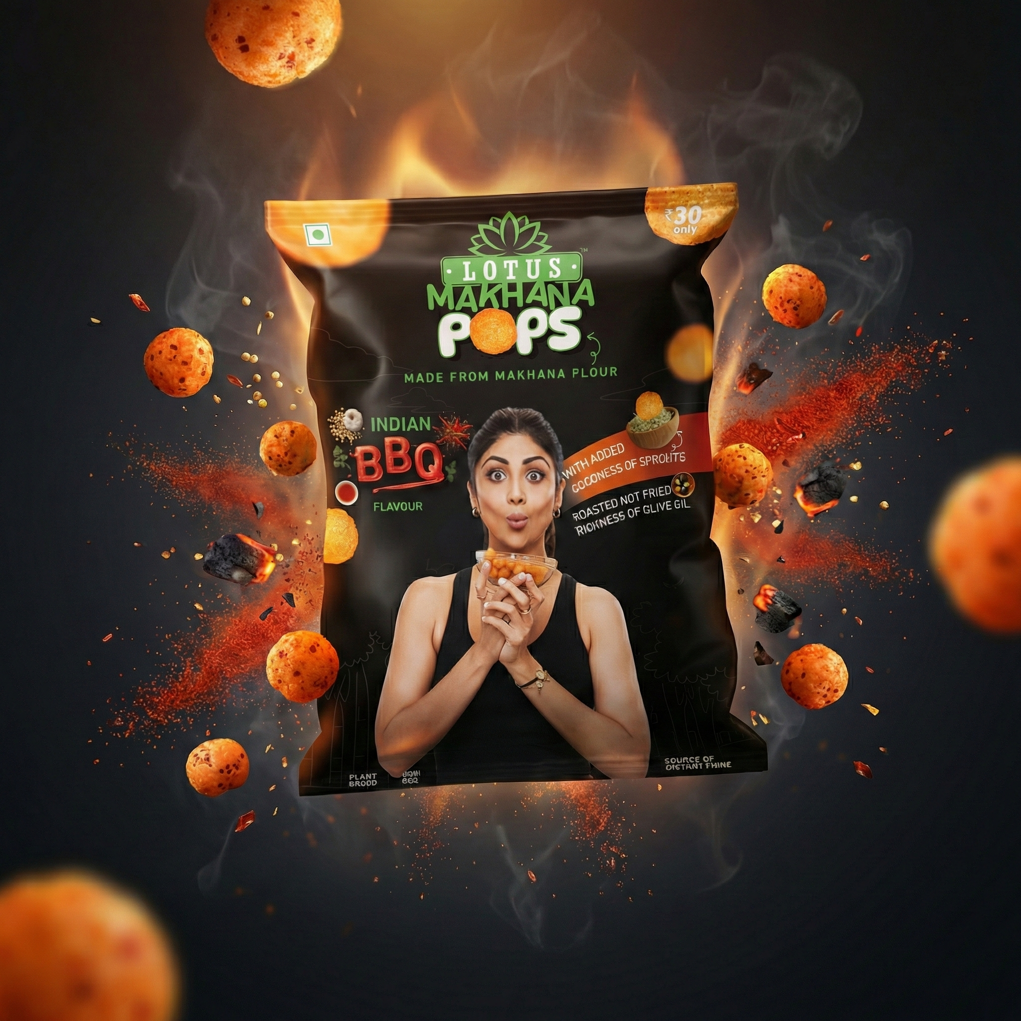 Lotus Makhana Pops Indian BBQ Flavour 50g - Pack Of 3