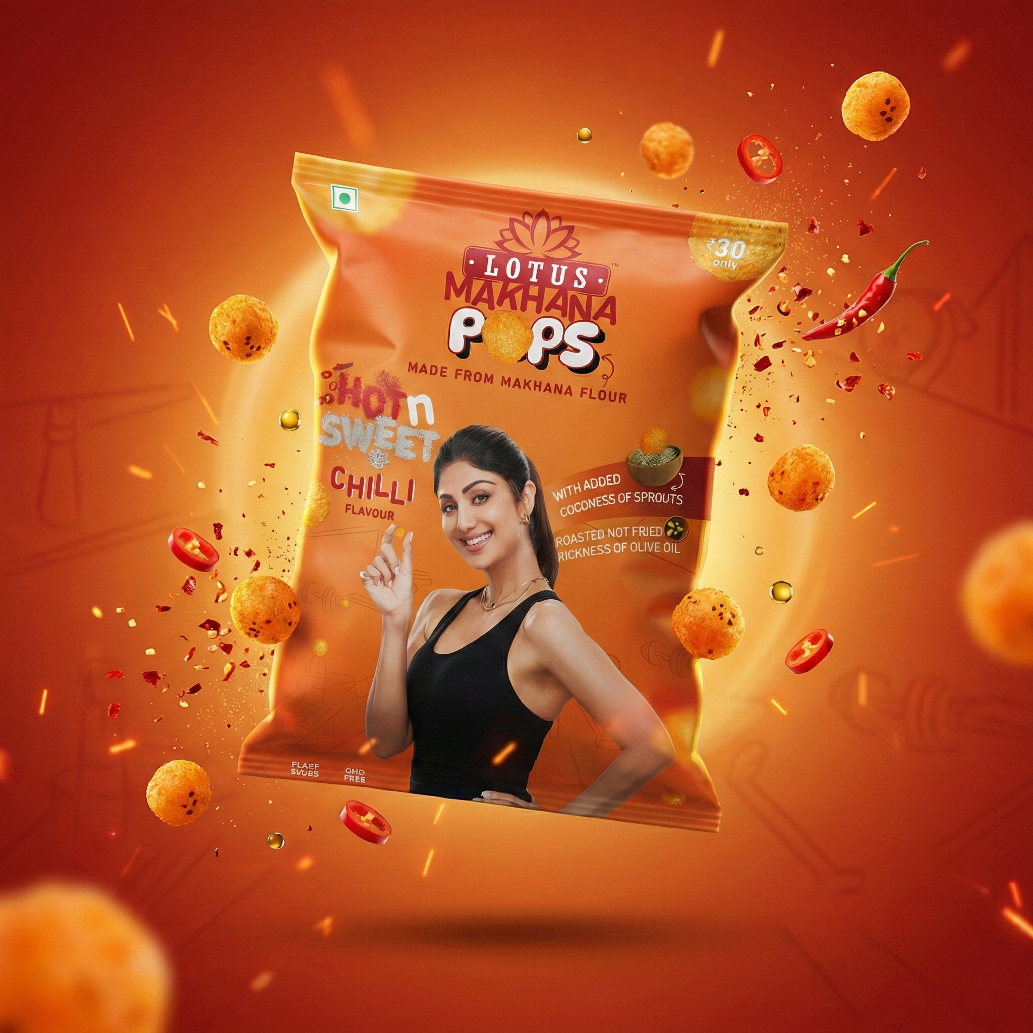 Lotus Makhana Pops Hot n Sweet Chilli Flavour - pack of 3