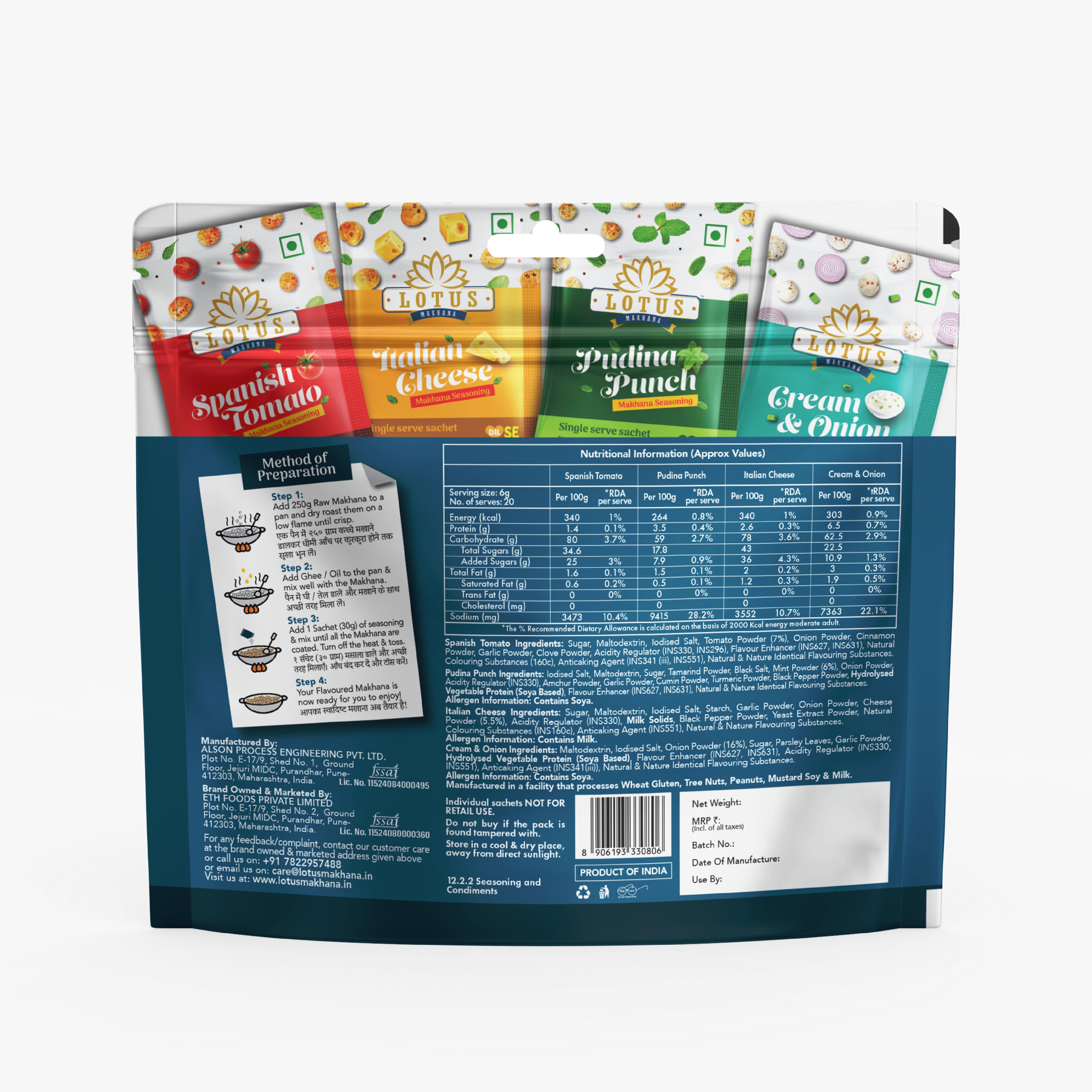 Lotus Makhana DIY Combo : Premium Raw Makhana 250g + Seasoning Combo Pack