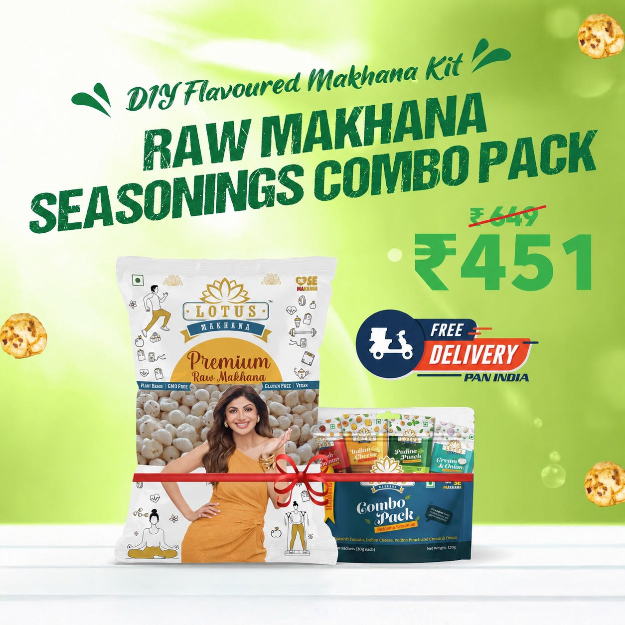 Lotus Makhana DIY Combo : Premium Raw Makhana 250g + Seasoning Combo Pack