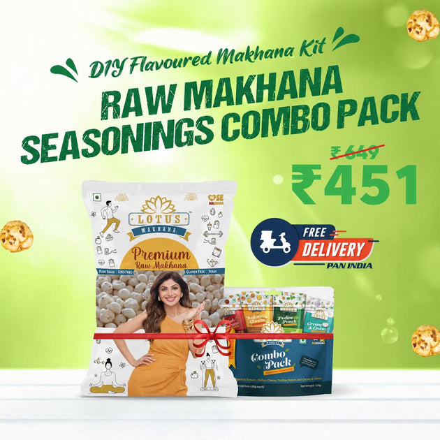 Lotus Makhana DIY Combo : Premium Raw Makhana 250g + Seasoning Combo Pack
