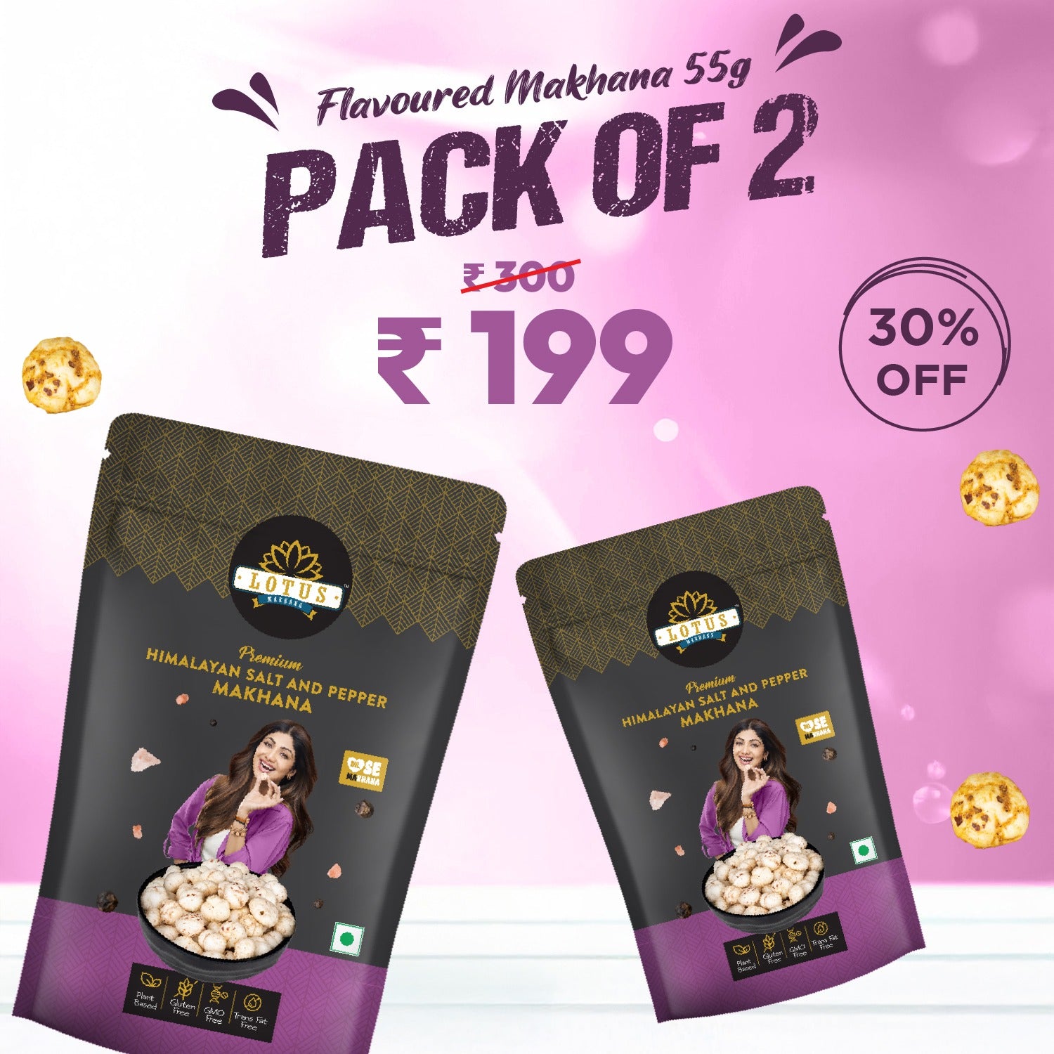 Lotus Makhana Himalayan Salt And Pepper Flavour 55g - Pack Of 2