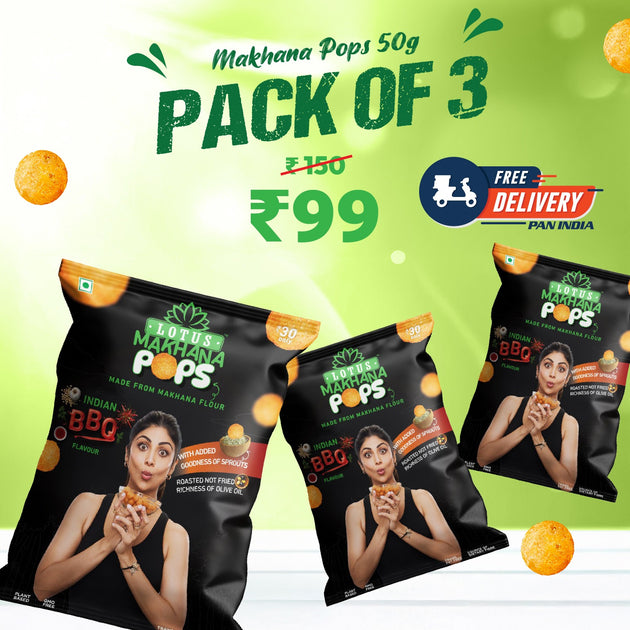 Lotus Makhana Pops Indian BBQ Flavour 50g - Pack Of 3