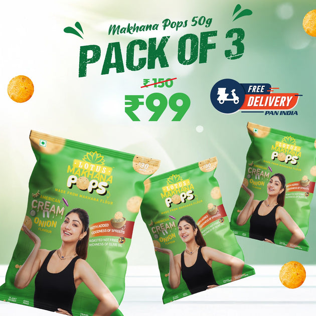Lotus Makhana  Pops American Cream n Onion Flavour 50g - Pack Of 3