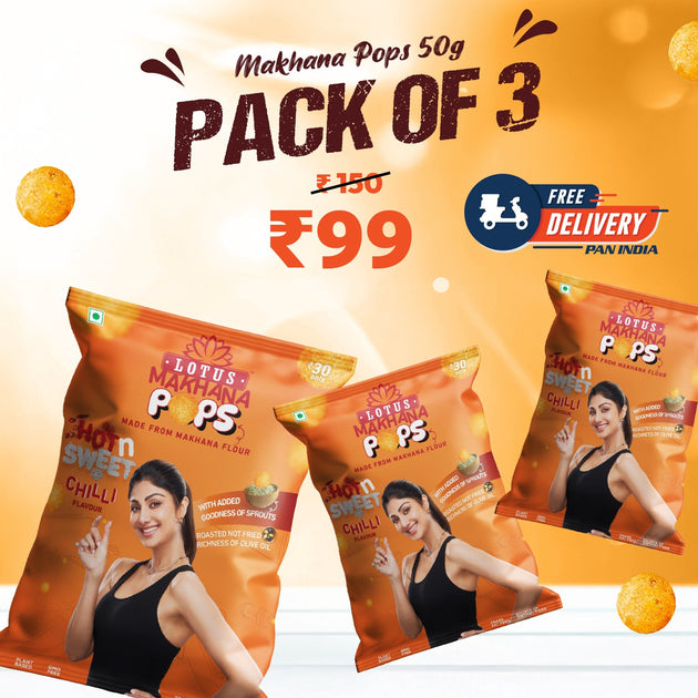 Lotus Makhana Pops Hot n Sweet Chilli Flavour - pack of 3