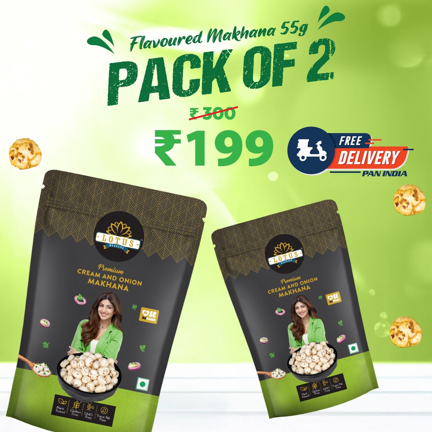 Lotus Flavoured Makhana Cream And Onion 55g – Pack Of 2