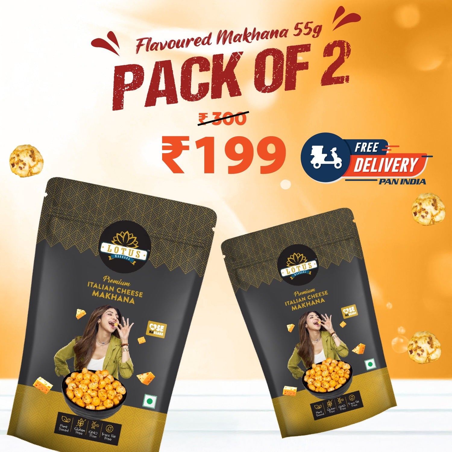 Lotus Makhana Italian Cheese Flavour 55g - Pack Of 2