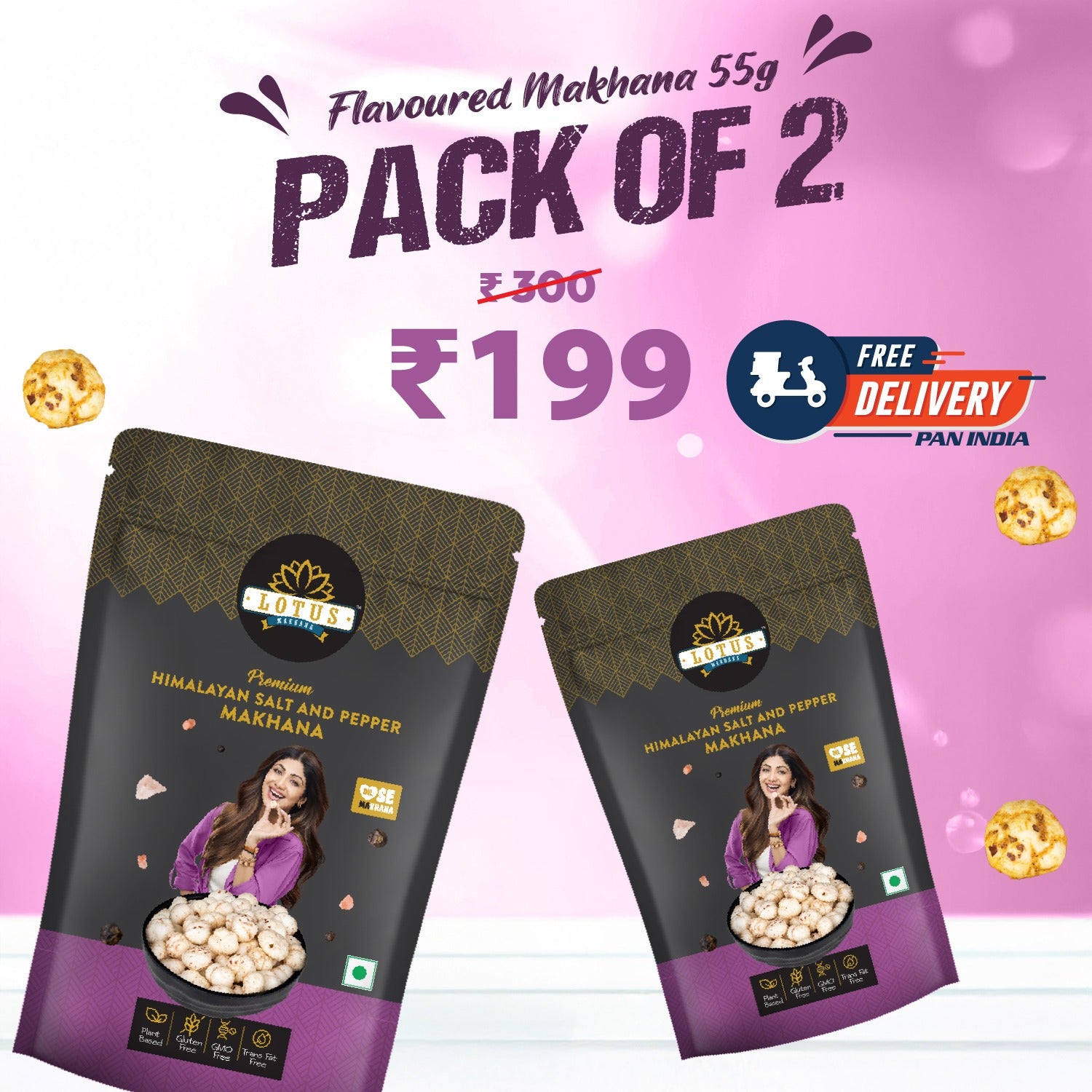 Lotus Makhana Himalayan Salt And Pepper Flavour 55g - Pack Of 2