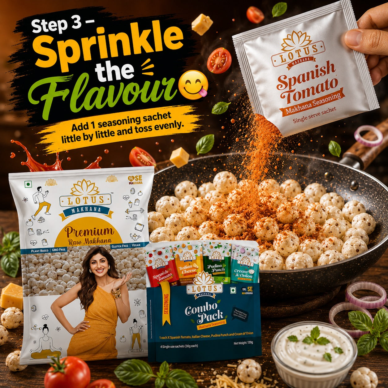 Lotus Makhana DIY Combo : Premium Raw Makhana 250g + Seasoning Combo Pack