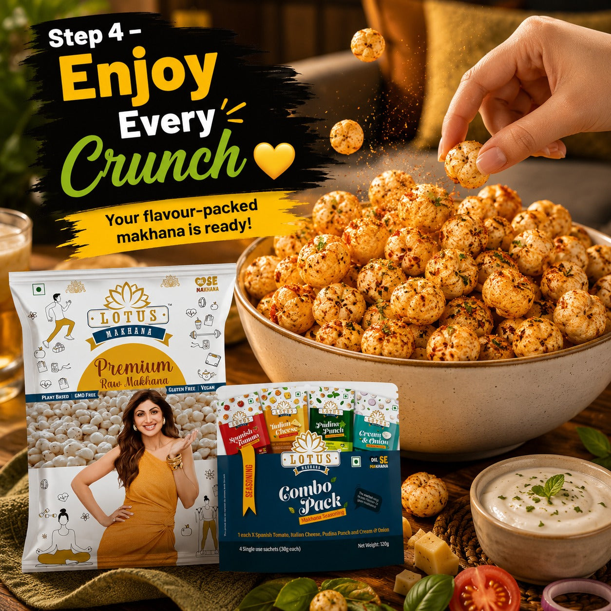 Lotus Makhana DIY Combo : Premium Raw Makhana 250g + Seasoning Combo Pack