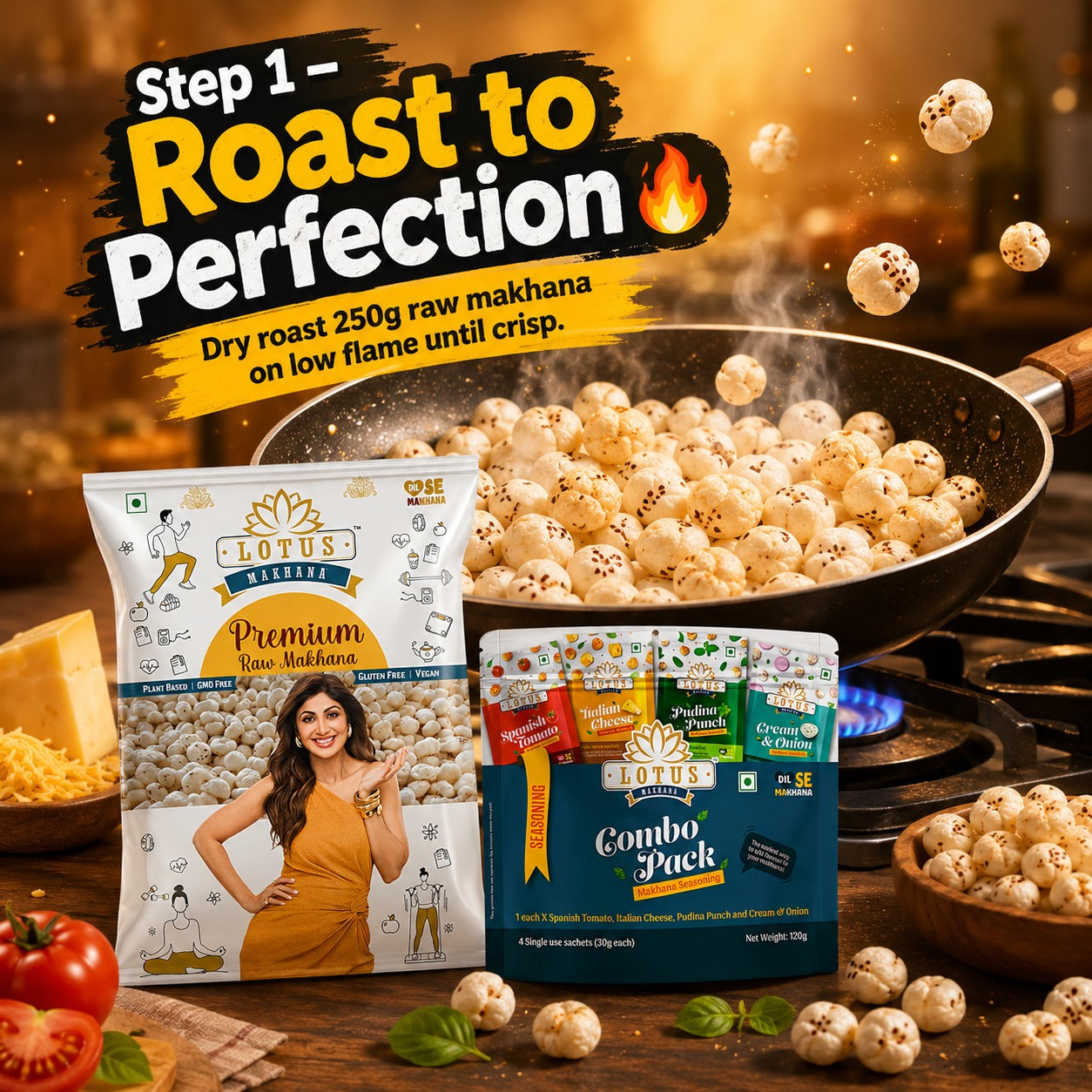Lotus Makhana DIY Combo : Premium Raw Makhana 250g + Seasoning Combo Pack
