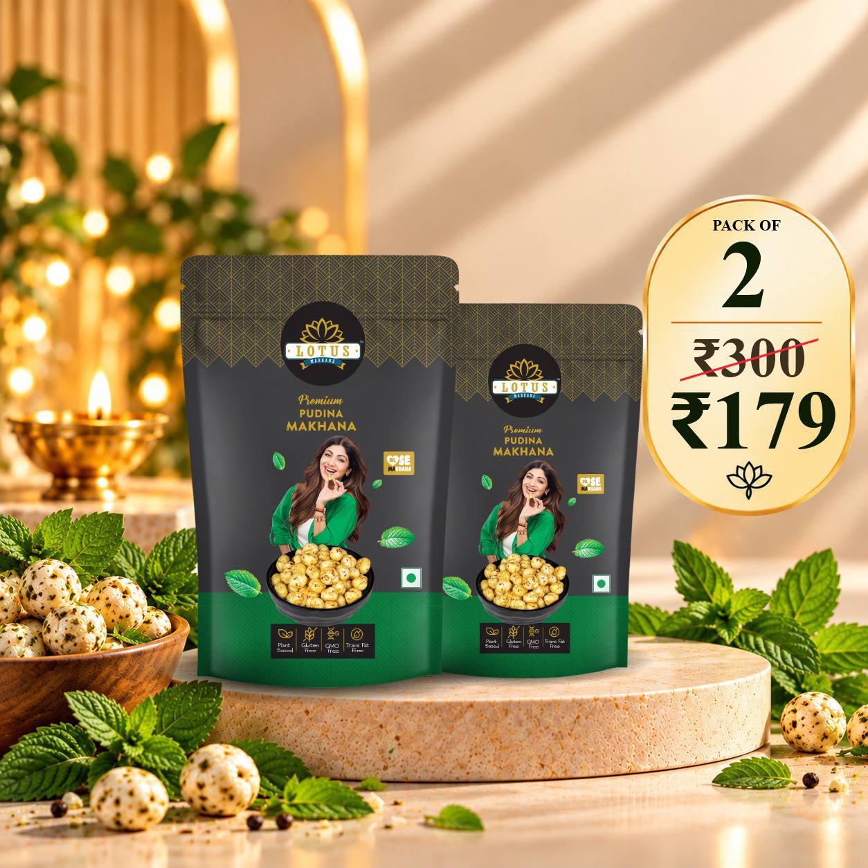 Lotus Makhana Pudina Flavour 55g - Pack Of 2