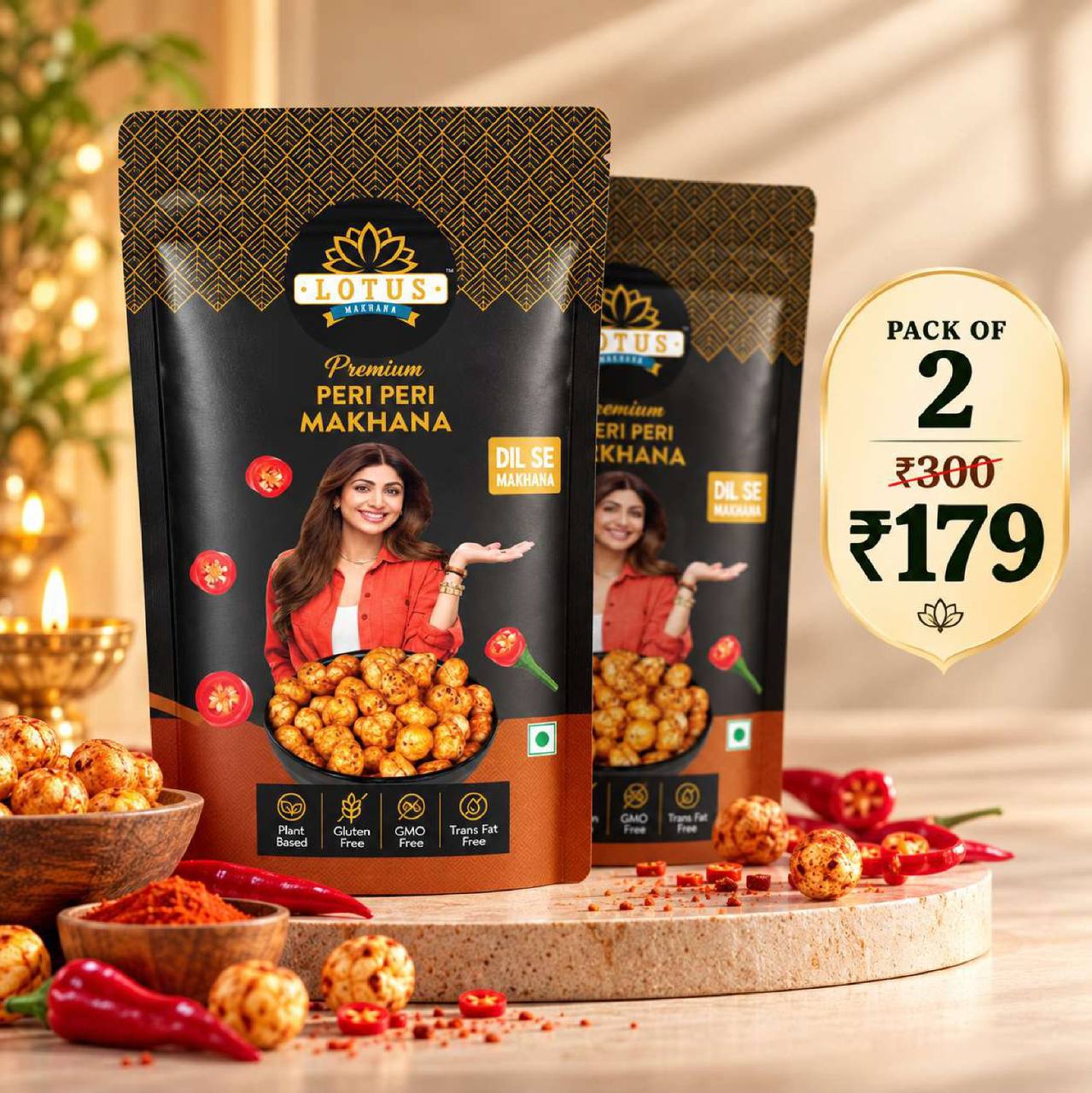Lotus Makhana Peri Peri Flavou - Pack Of 2
