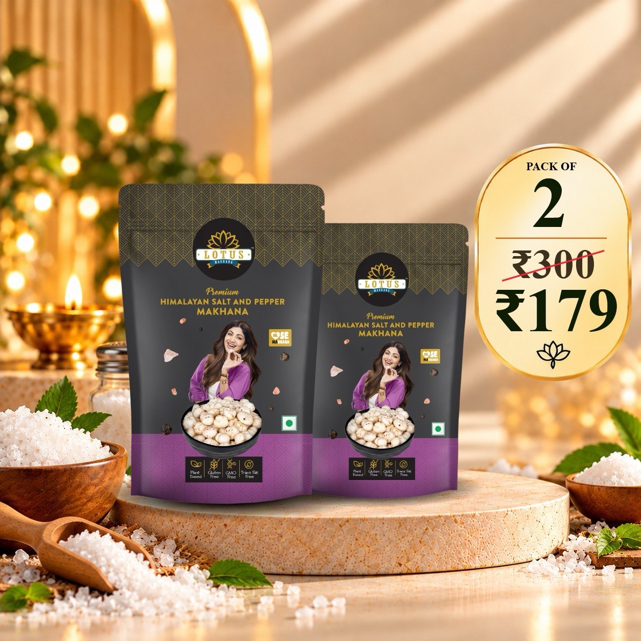 Lotus Makhana Himalayan Salt And Pepper Flavour 55g - Pack Of 2