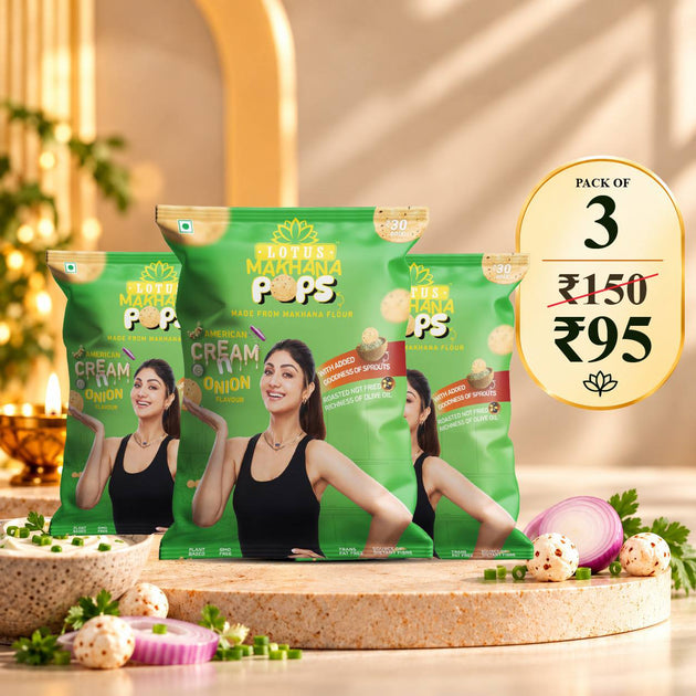 Lotus Makhana  Pops American Cream n Onion Flavour 50g - Pack Of 3
