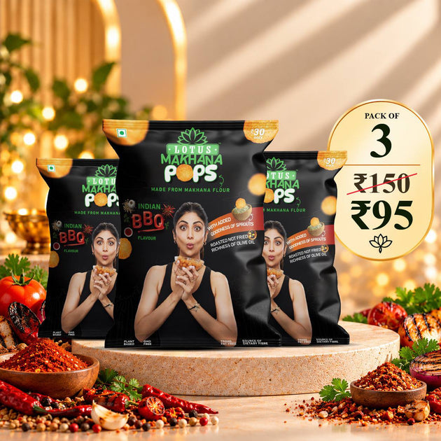 Lotus Makhana Pops Indian BBQ Flavour 50g - Pack Of 3